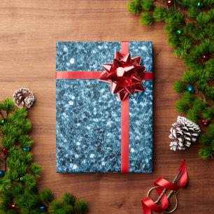 Papier Cadeau Bébé paillettes scintillantes bleu clair fausses