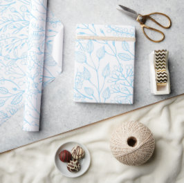 Papier Cadeau Bébé Pastel Bleu clair Floral Élégant Mariage  