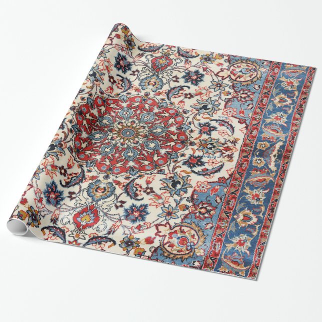 Papier Cadeau Bébé persan fin bleu rouge Tan (Déroulé)