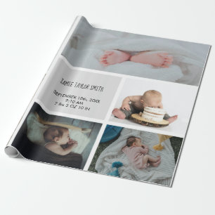 Papier Cadeau Bébé Photo Collage Nom de conservation Date de nai