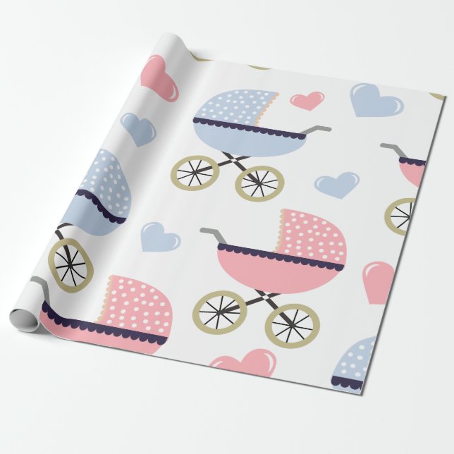 Papier Cadeau Bébé. Poussettes. (Déroulé)