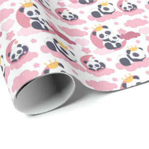 Papier Cadeau bébé princesse panda ours mignon