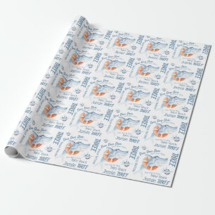 Papier Cadeau Bébé requin 3e anniversaire aquarelle personnalisé