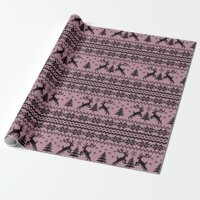Papier Cadeau Bébé rose fille Reindeer Sweater regardant Noël (Déroulé)