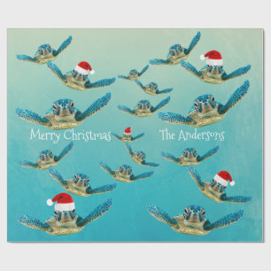 Papier Cadeau Bébé tortue de mer à Santa Hats