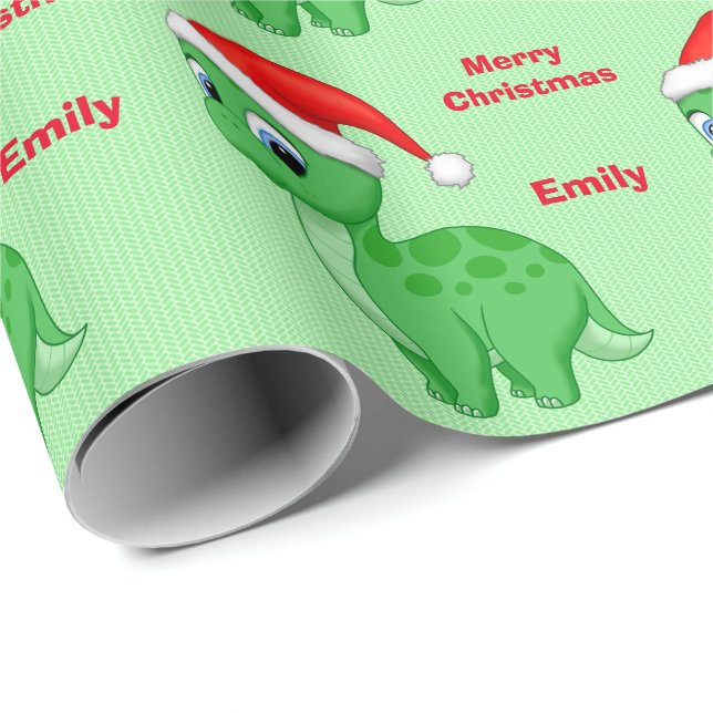 Papier Cadeau Bébé vert mignon Dinosour avec le casquette de (Coin rond)