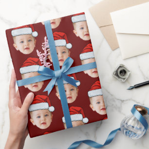 Papier Cadeau Bébé Visage drôle Photo personnalisée Père Noël