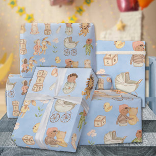 Papier Cadeau Bébés & Animaux Bleu International