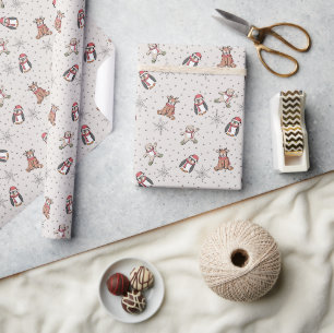 Papier Cadeau Bébés doux premiers animaux d'hiver de Noël