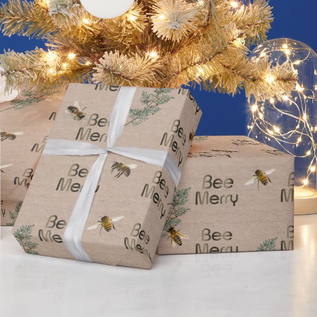 Papier Cadeau BEE MERRY À feuillage persistant et Kraft Holiday (Vacances)