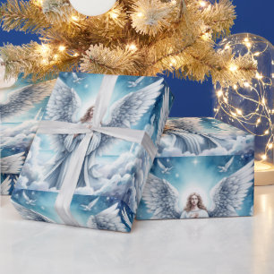 Papier Cadeau Bel Ange Gardien Blanc