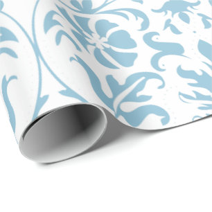 Papier Cadeau Bel Aqua floral et conception blanche de damassé