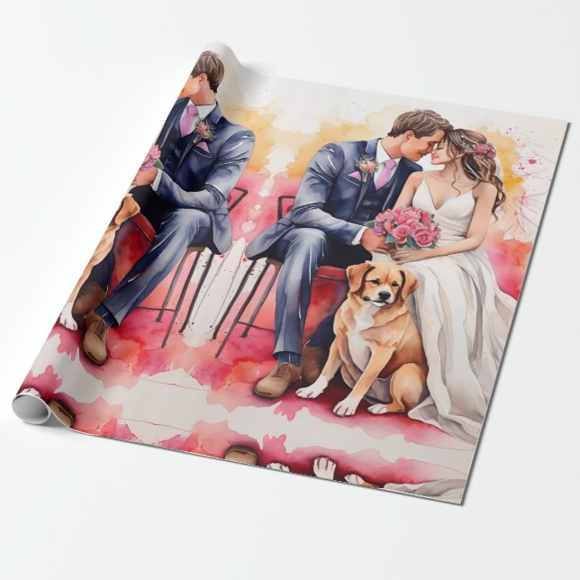Papier Cadeau Belle aquarelle couple mariage (Déroulé)