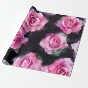 Papier Cadeau Belle Aquarelle Moderne Collection Roses Rose