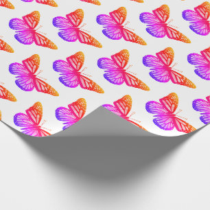 Papier Cadeau Belle aquarelle papillons Motif rose chaud