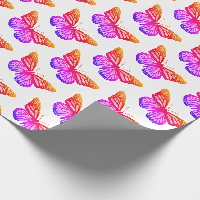 Papier Cadeau Belle aquarelle papillons Motif rose chaud (Coin)