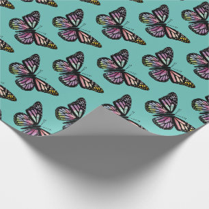 Papier Cadeau Belle Aquarelle Papillons Motif Turquoise