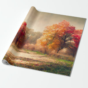 Papier Cadeau Belle aquarelle paysage de la forêt d'automne