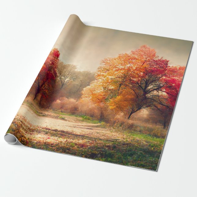 Papier Cadeau Belle aquarelle paysage de la forêt d'automne (Déroulé)