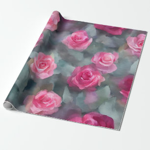 Papier Cadeau Belle Aquarelle Populaire Collection Roses Rose