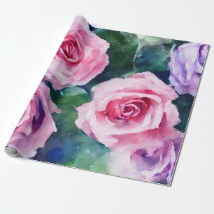 Papier Cadeau Belle Aquarelle Rose Rose Collection Populaire