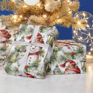 Papier Cadeau Belle aquarelle Snowman Noël
