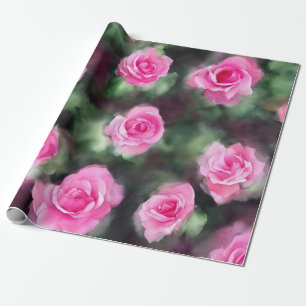Papier Cadeau Belle Aquarelle tendance Roses roses Collection