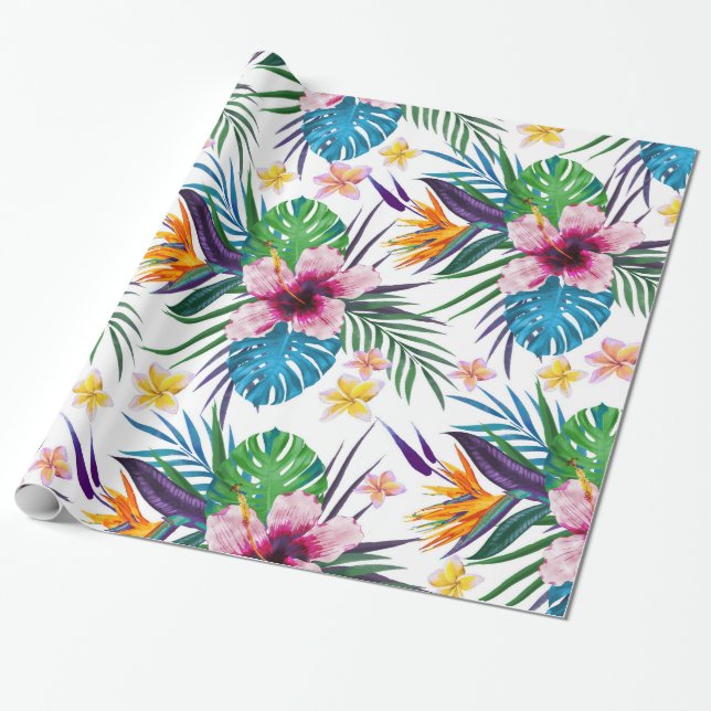 Papier Cadeau Belle aquarelle tropicale à peinture florale (Déroulé)