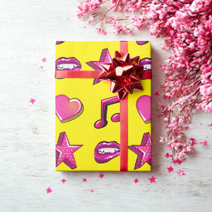 Papier Cadeau Belle bande dessinée style baiser star musique coe