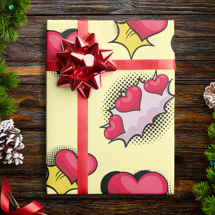 Papier Cadeau Belle bande dessinée style de coeur rouge et noir 