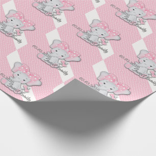 Papier Cadeau Belle caricature bébé éléphant sur une polka blanc