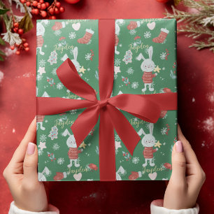 Papier Cadeau Belle Cartoon Animaux Lapin Vert Rouge Personnalis