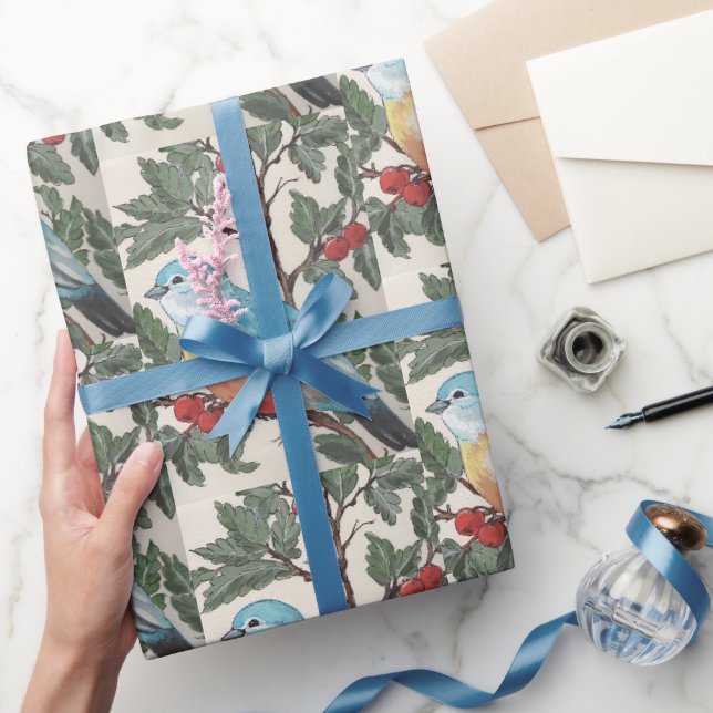 Papier Cadeau Belle cerises de bleuet Feuille Turquoise envelopp (Cadeaux)