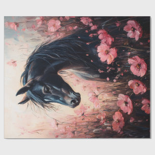 Papier Cadeau Belle Cheval Blush Fleurs sauvages Rose Découpage