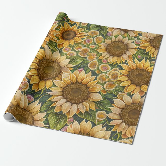 Papier Cadeau Belle collection de tournesol tendance (Déroulé)