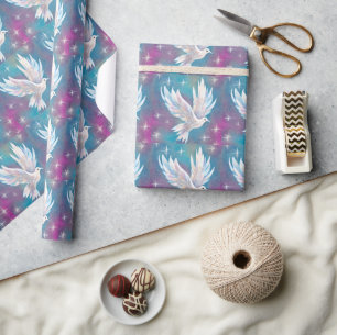 Papier Cadeau Belle colombe blanche Parties scintillant blanche