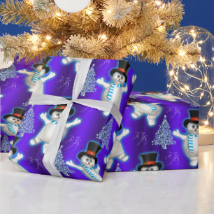 Papier Cadeau Belle Dancing Snowmen à Noël Bleu