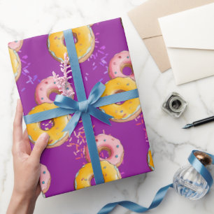 Papier Cadeau Belle Donut violet Colorée Saupoudrer fête d'anniv