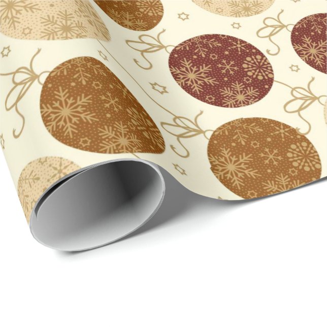 Papier Cadeau Belle et élégante boules de pendaison de Noël Or (Coin rond)