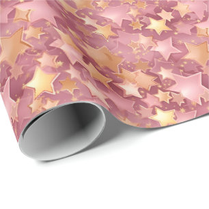 Papier Cadeau Belle Etoiles Whimsical Rose & Or Etoiles Élégant 