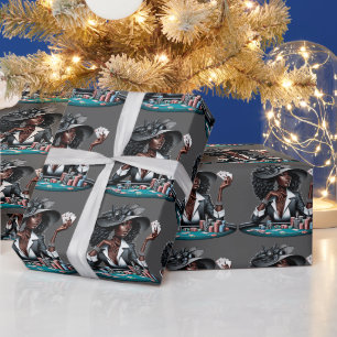 Papier Cadeau Belle femme noire Jouer Casino quatre as