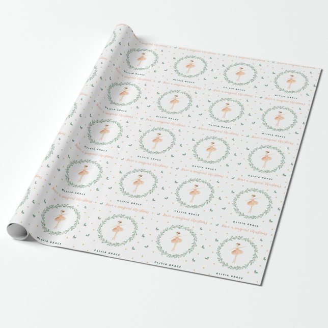 Papier Cadeau Belle fille ballerine Noël rose famille moderne (Déroulé)