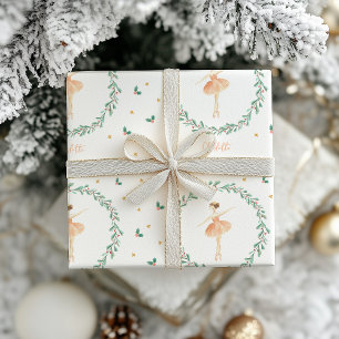 Papier Cadeau Belle fille ballerine Noël rose famille moderne