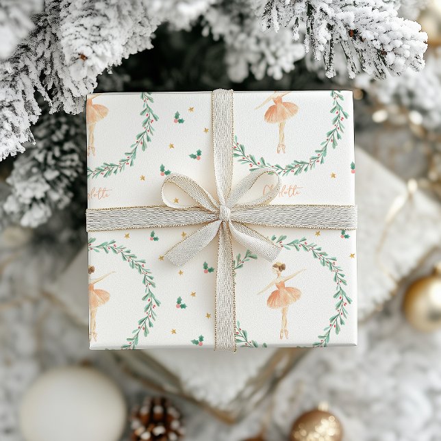 Papier Cadeau Belle fille ballerine Noël rose famille moderne (Créateur téléchargé)
