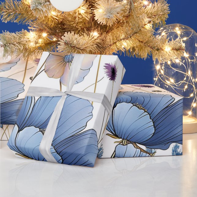 Papier Cadeau Belle fleur sauvage bleu clair (Vacances)