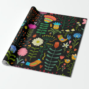 Papier Cadeau Belle fleurs dessinée à la main illustration motif