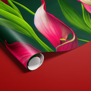 Papier Cadeau Belle Flore Gras Rose & Vert Calla Lilly