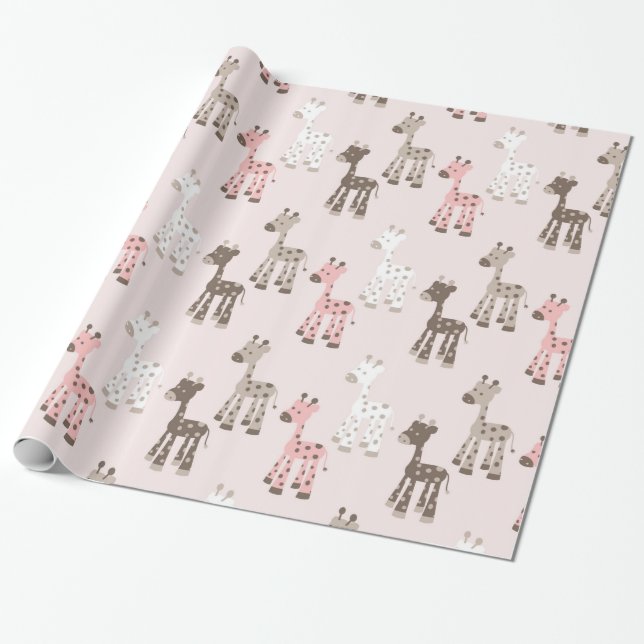 Papier Cadeau Belle girafe de roses pâles (Déroulé)