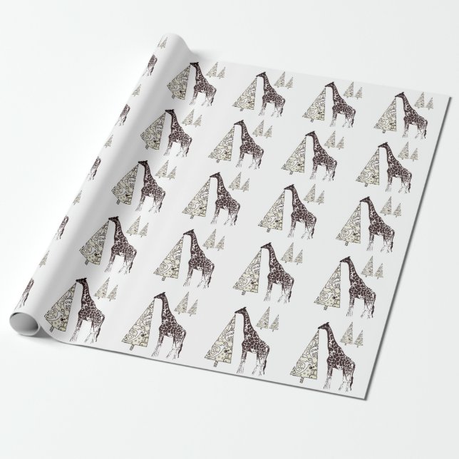 Papier Cadeau Belle girafe et arbres décoratifs (Déroulé)