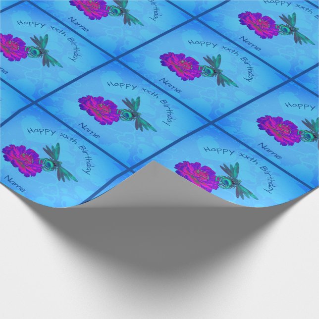 Papier Cadeau Belle libellule sur fleur Anniversaire personnalis (Coin)